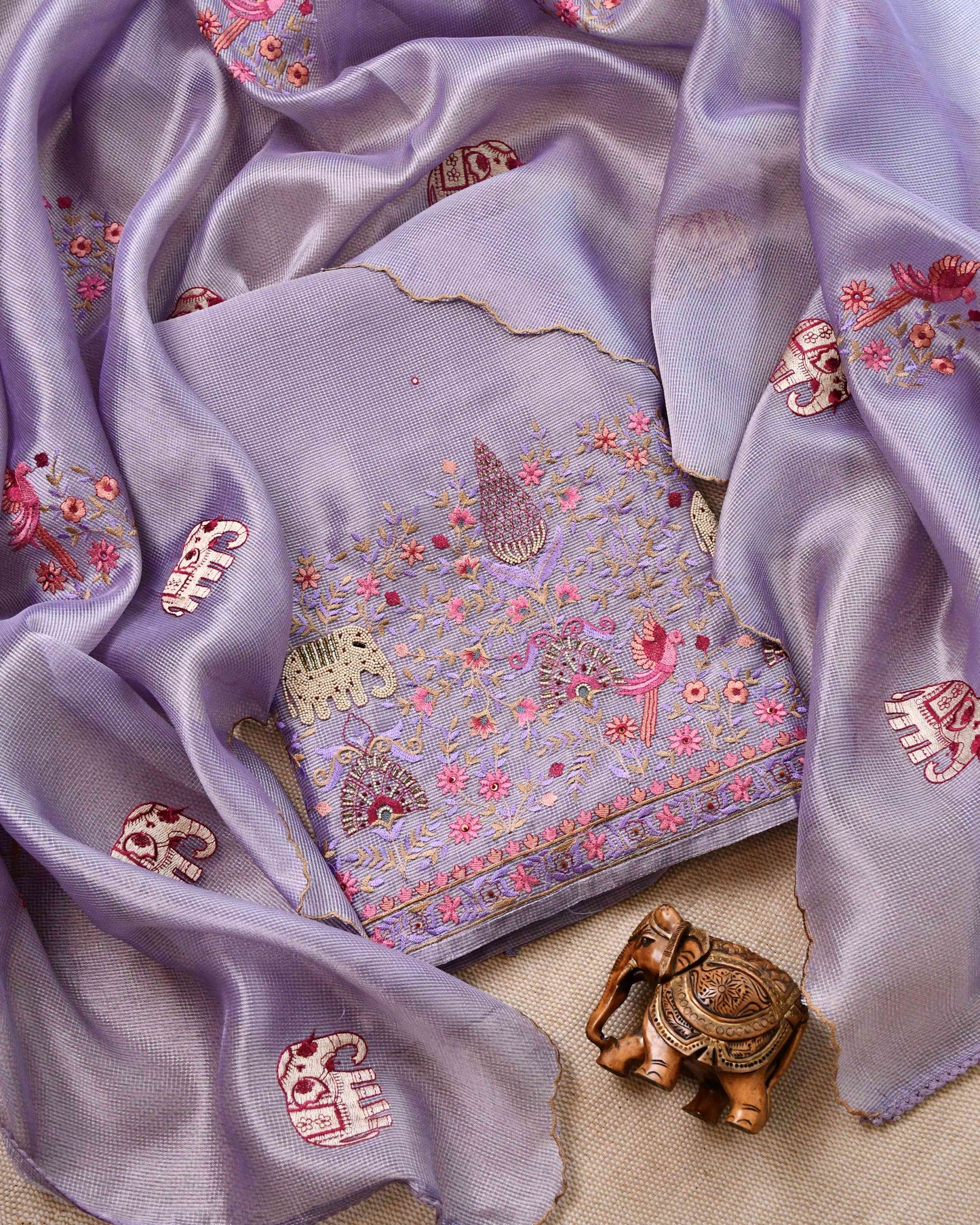 Doria Silk Pearl Work Unstitched Suit Set