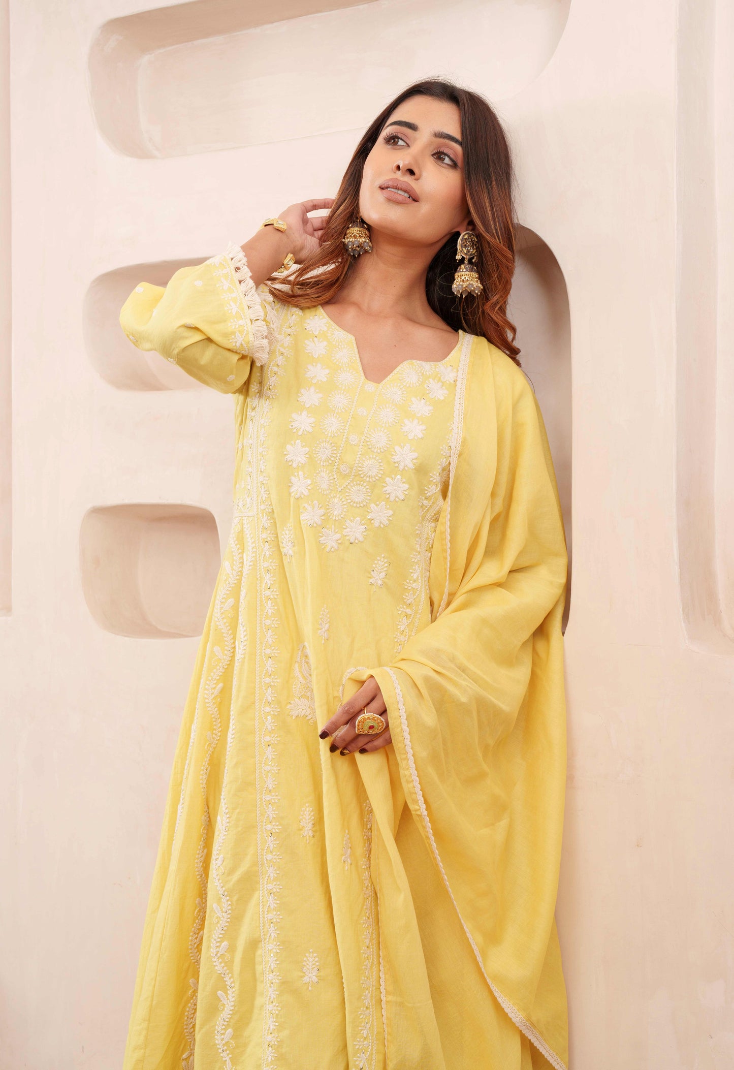 Chikankari Stitched Kurta Pants Suit Set With Dupatta - Set Of 3