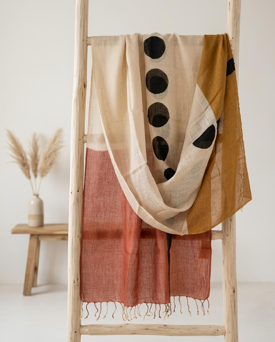 Artisan Hand-Block Printed Pure Linen Dupatta | Contemporary Minimalist Ethnic Wrap