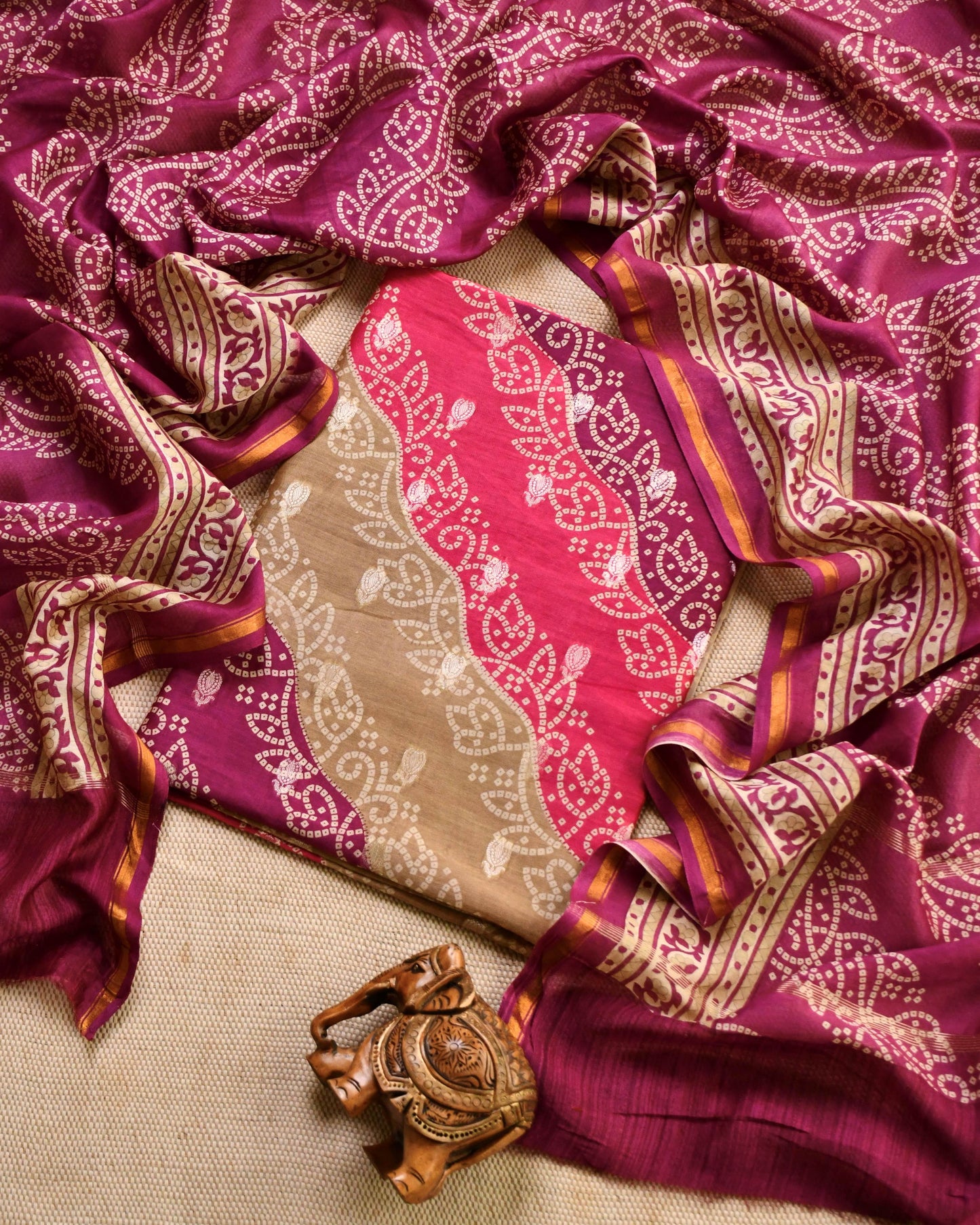 Pure Maheshwari Silk Zari Work Unstitched Suit