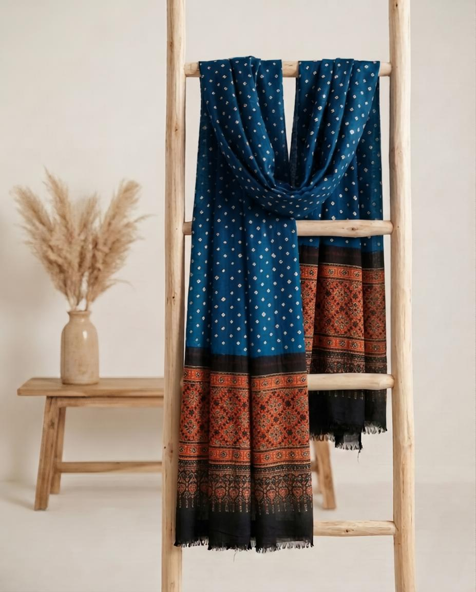 Premium Modal Silk Ajrakh Bandhej Dupatta – Handcrafted Artisanal Dupatta