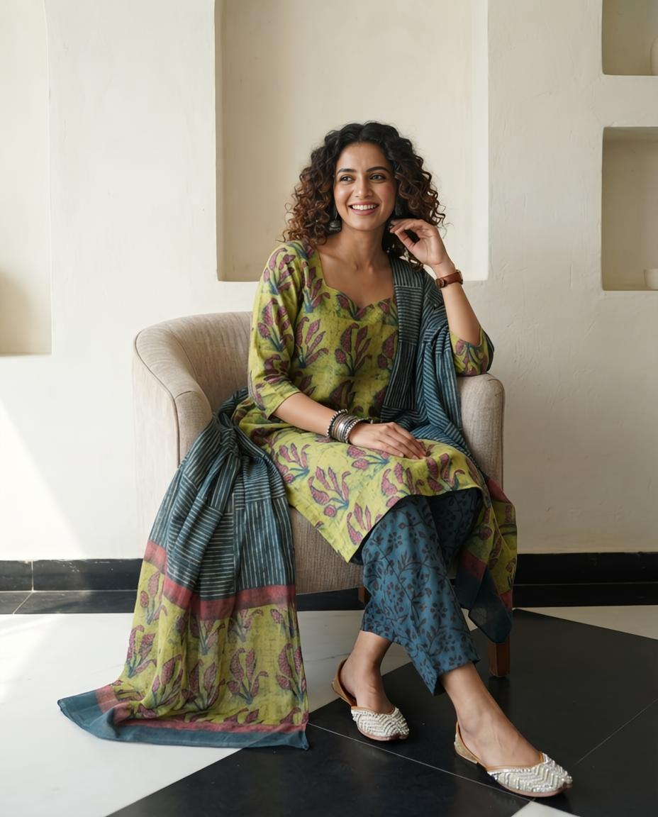 Natural Pomegranate Dye Premium Cotton Unstitched Suit Set