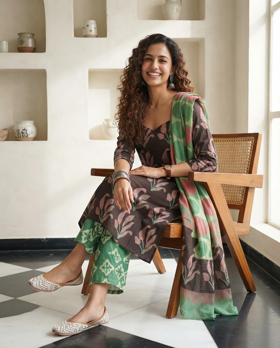 Natural Pomegranate Dye Premium Cotton Unstitched Suit Set