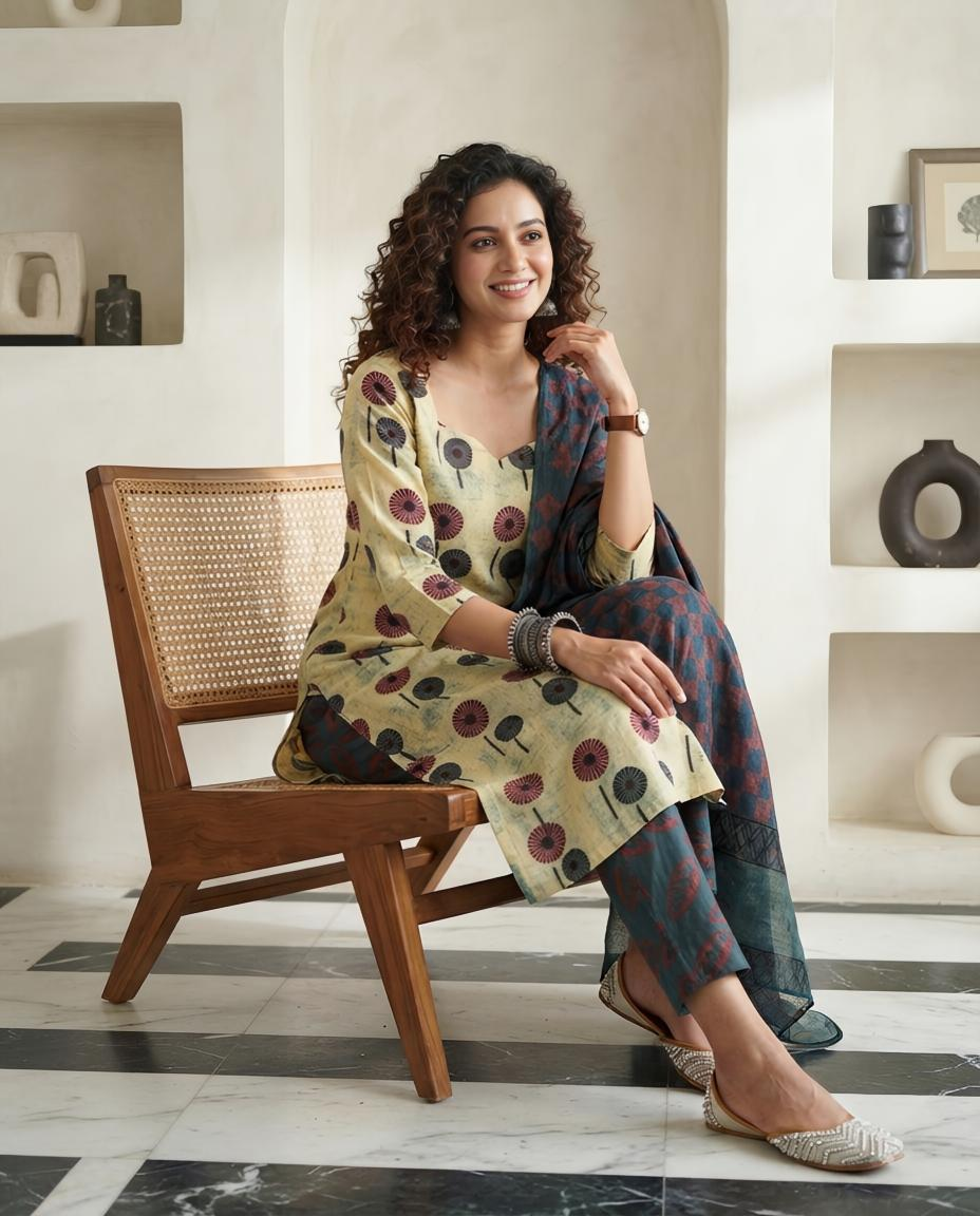 Natural Pomegranate Dye Premium Cotton Unstitched Suit Set