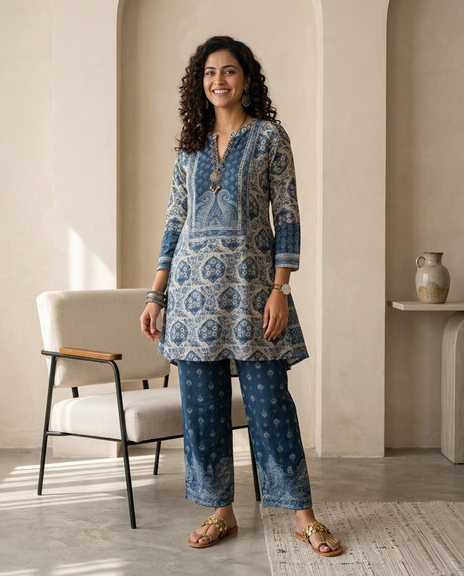 Indigo Muslin Ready To wear Co-ord Set