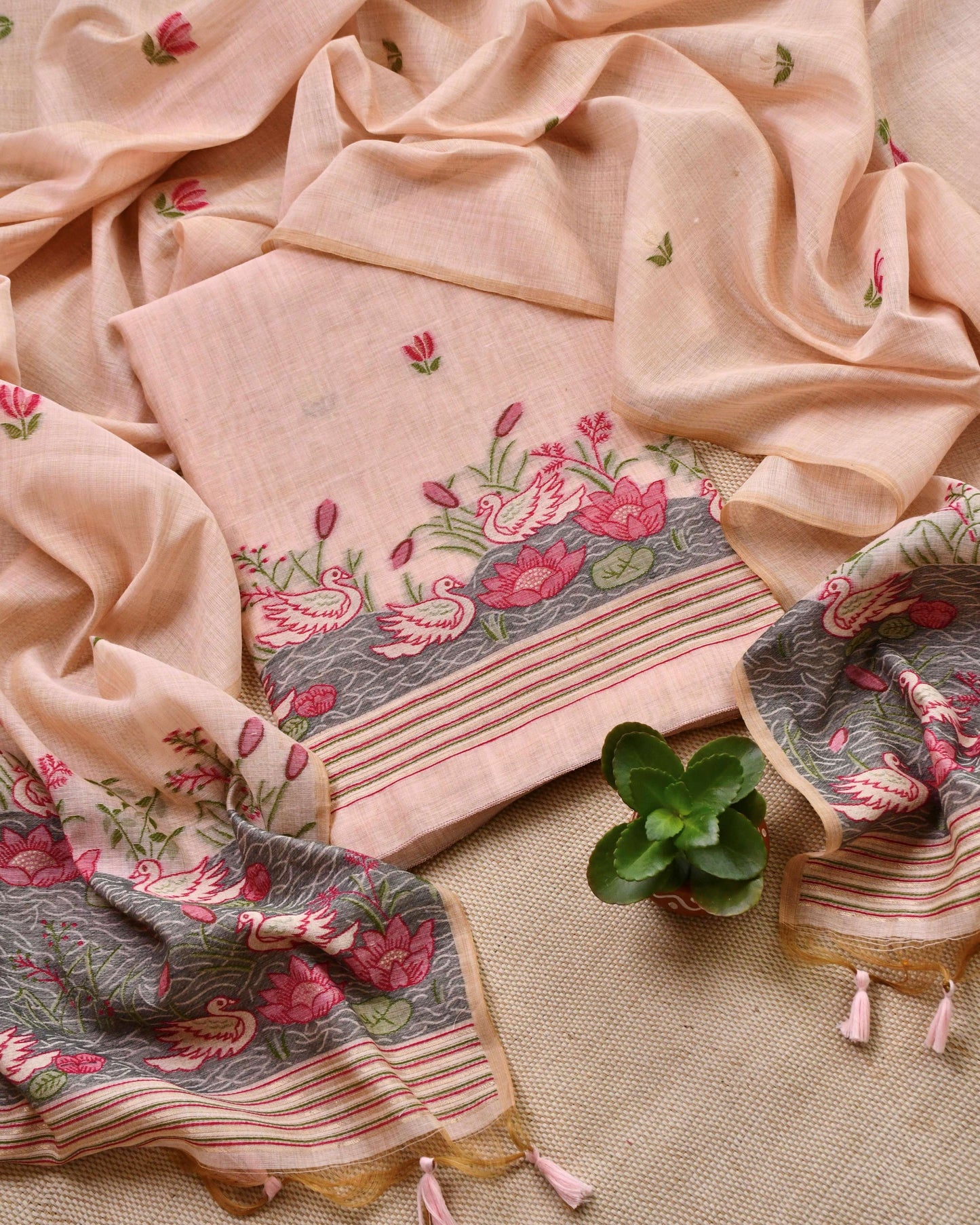 Exquisite Jamdani Handwoven Unstitched Suit Sets | Pastel Collection