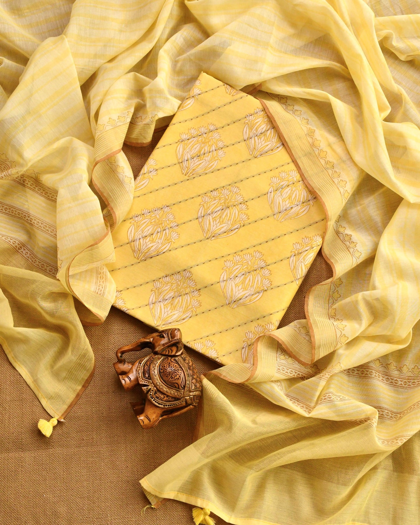 Pure Mul Chanderi Handblock unstitched Suit