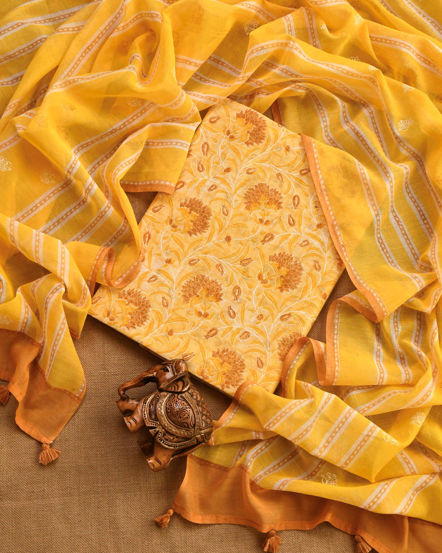 Pure Mul Chanderi Handblock unstitched Suit