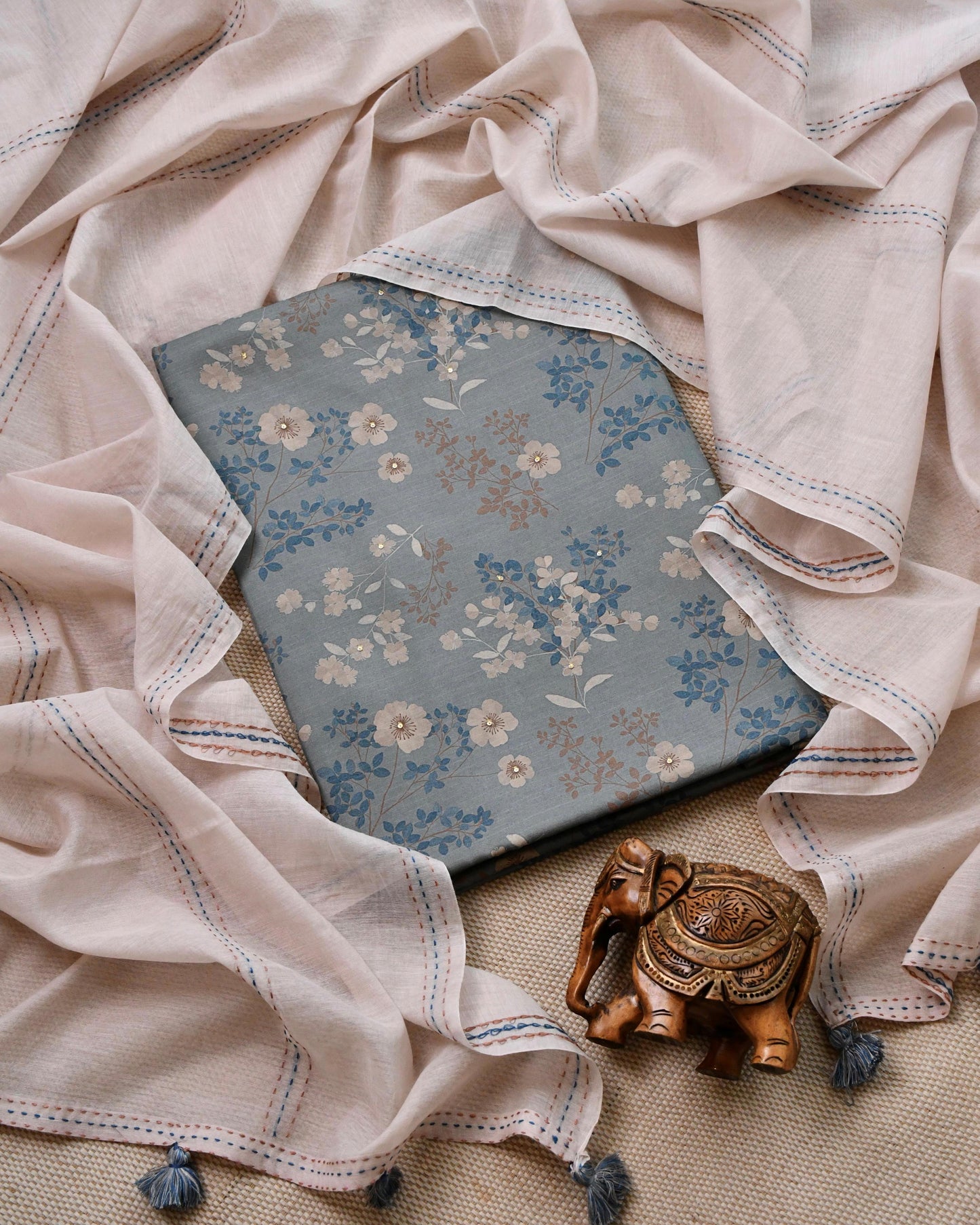 Pure Chanderi SIlk Unstitched Suit Set