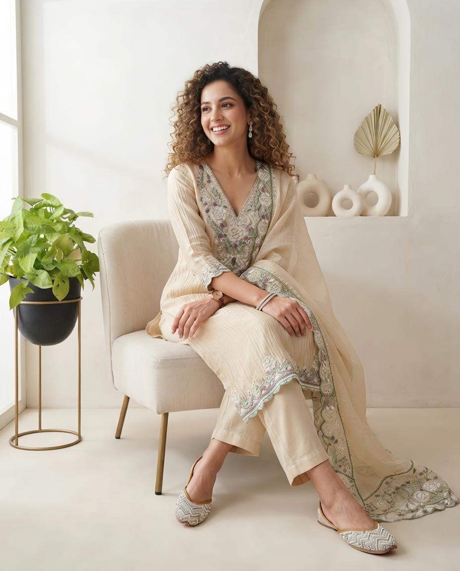 Premium Crushed Tissue Silk Unstitched Suit
