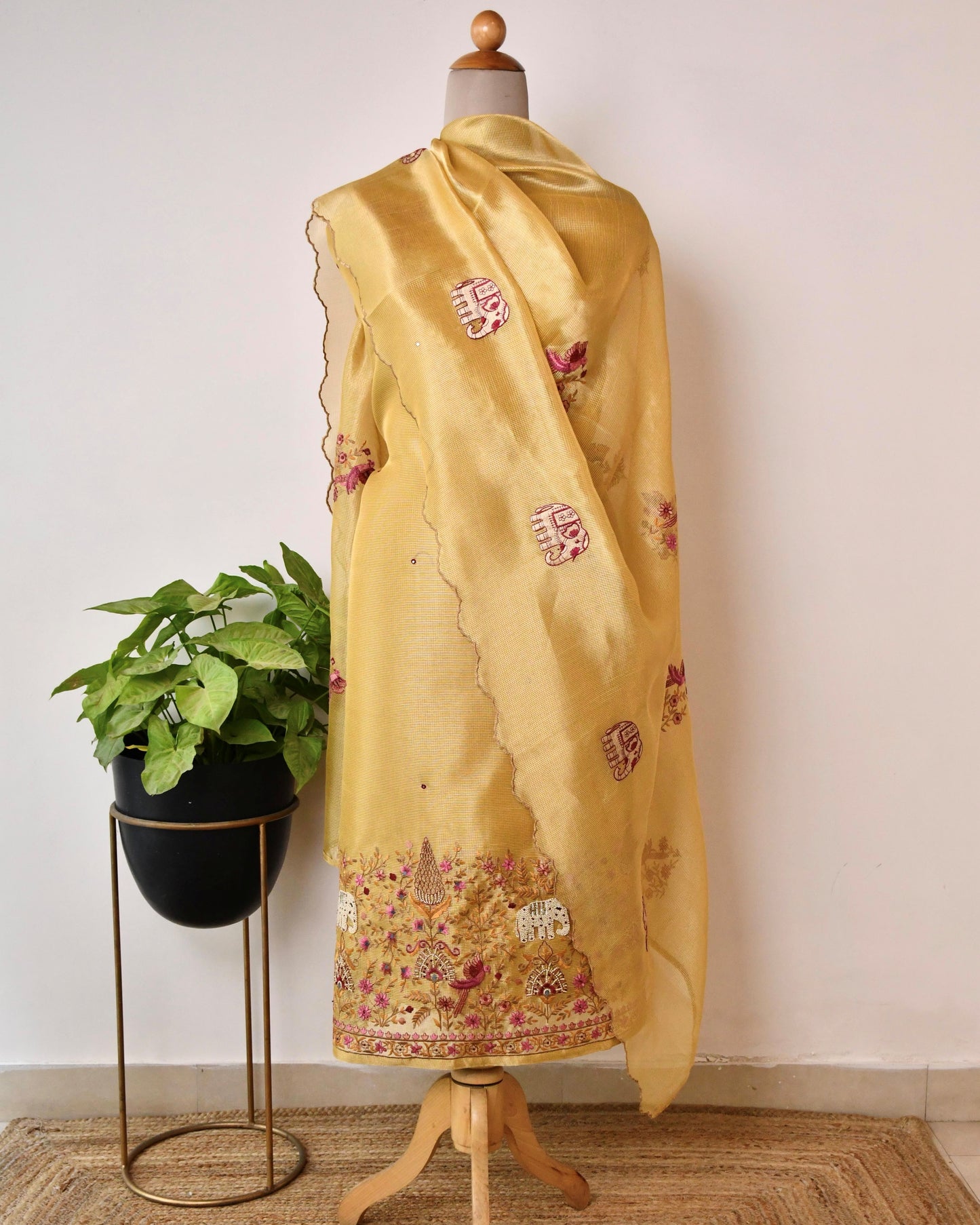 Doria Silk Unstitched Suit with Pearl & Thread Embroidery