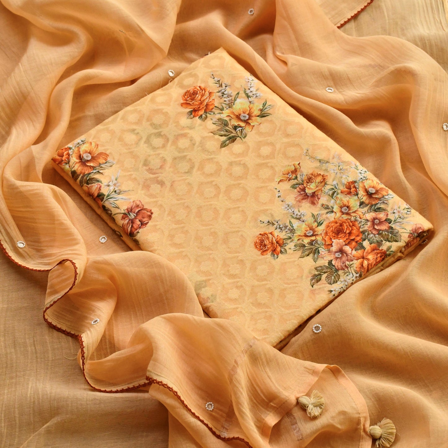 Mul Chanderi Self Weaved Unstitched Suit