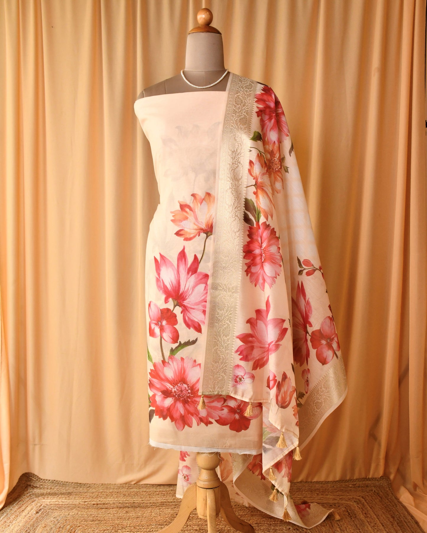 Pure Mul Chanderi Floral unstitched Suit