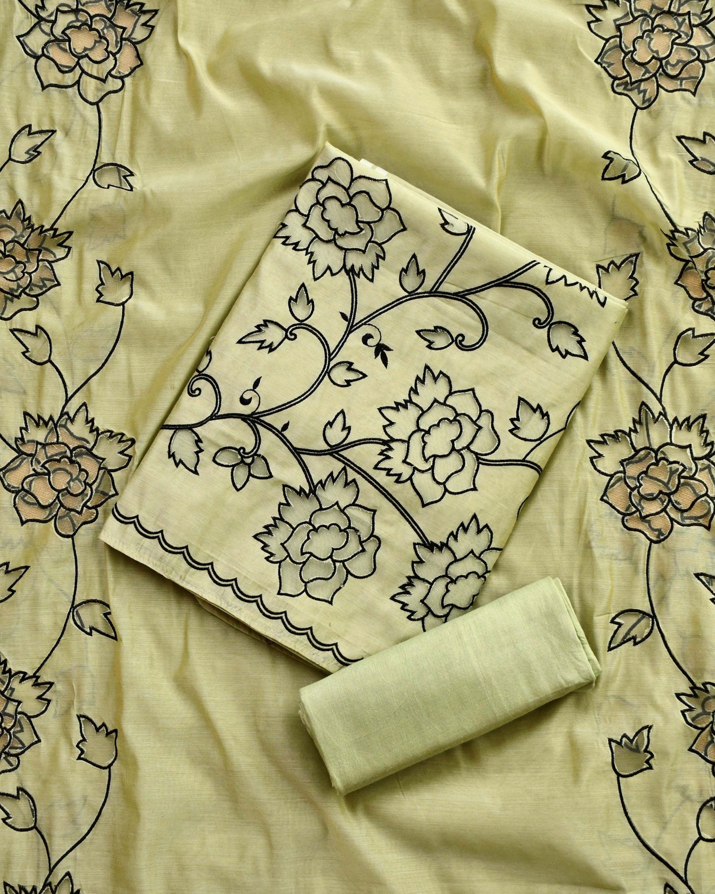 Pure Mul Chanderi Cut Work Embroidered Unstitched Suit