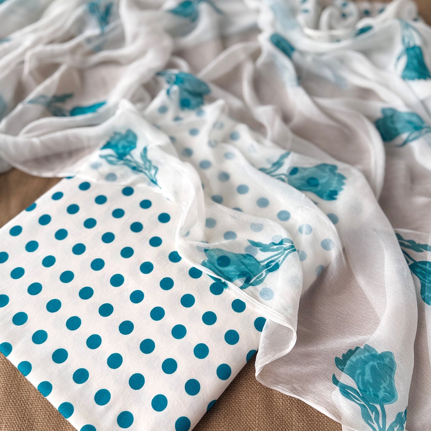 Polka Dot Cotton Unstitched Suit