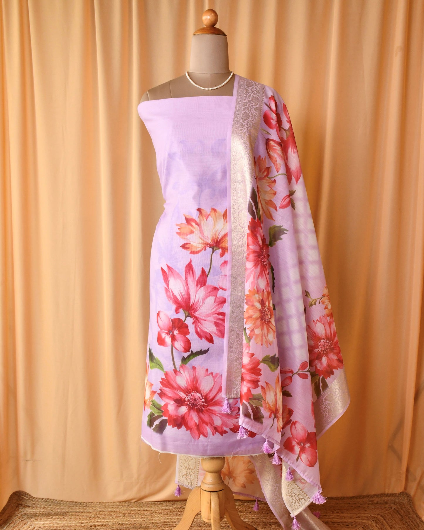 Pure Mul Chanderi Floral unstitched Suit