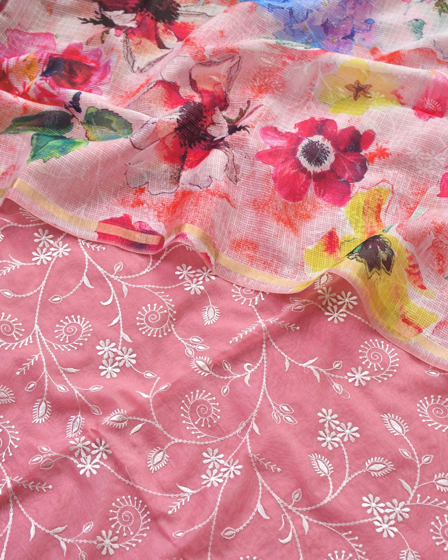 Chanderi Silk Embroidered Unstitched Suit set