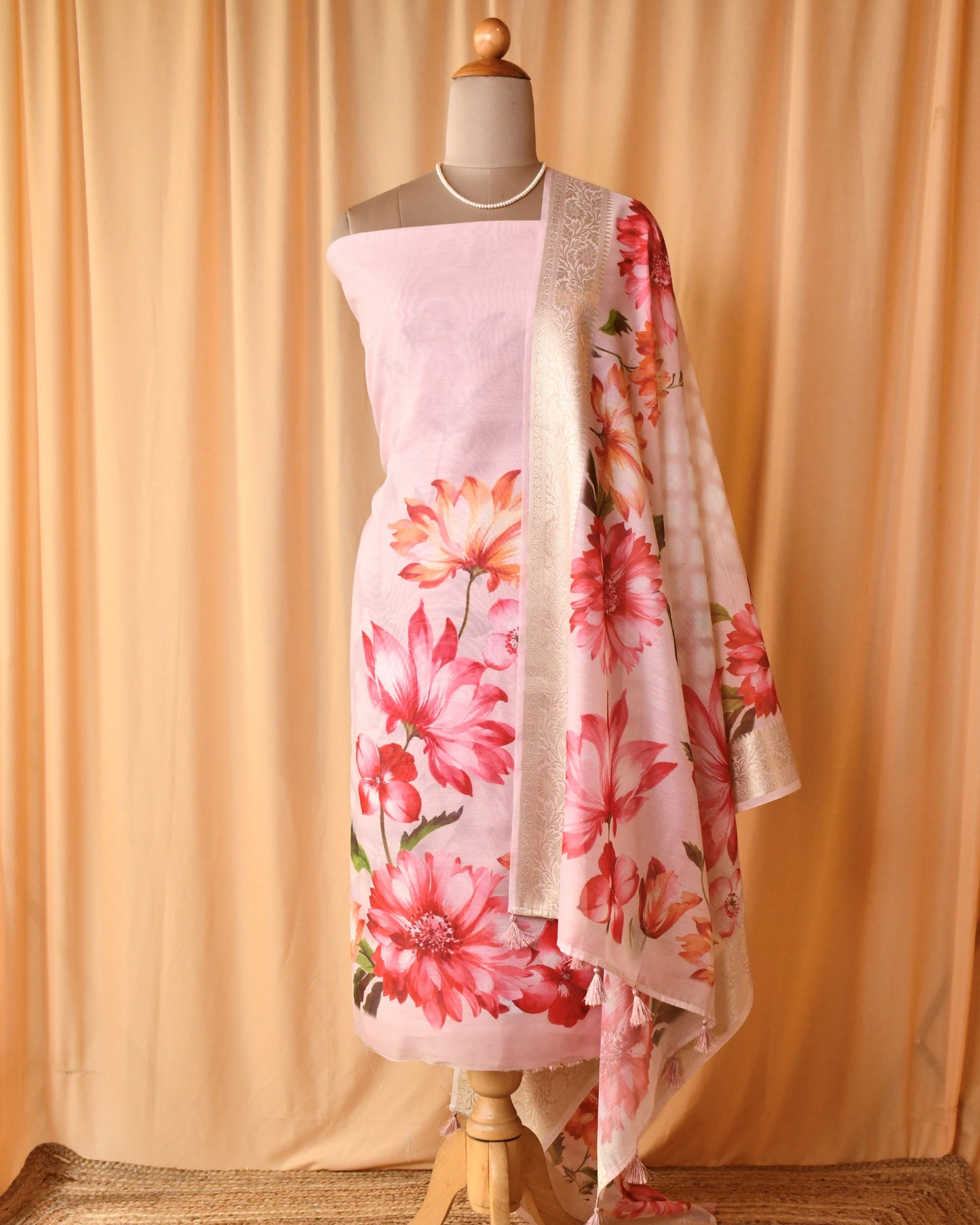 Pure Mul Chanderi Floral unstitched Suit