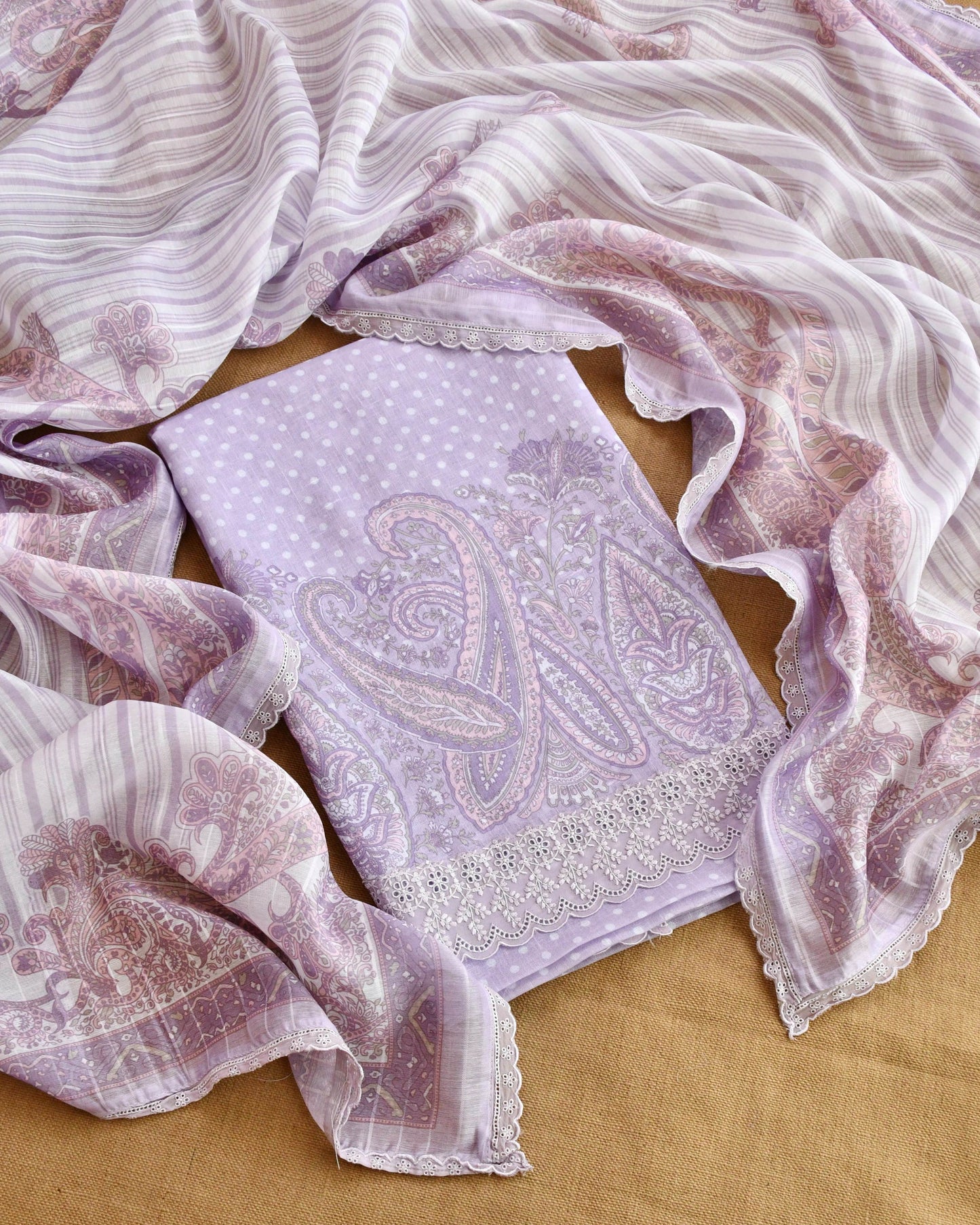 Pure Linen Polka Dot Unstitched Suit