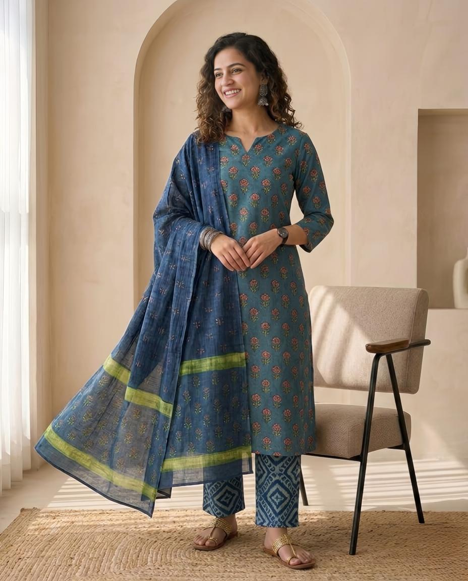 Natural Pomegranate Dye Premium Cotton Unstitched Suit Set