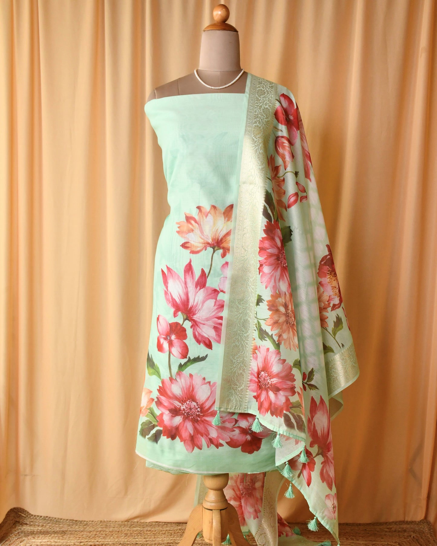 Pure Mul Chanderi Floral unstitched Suit