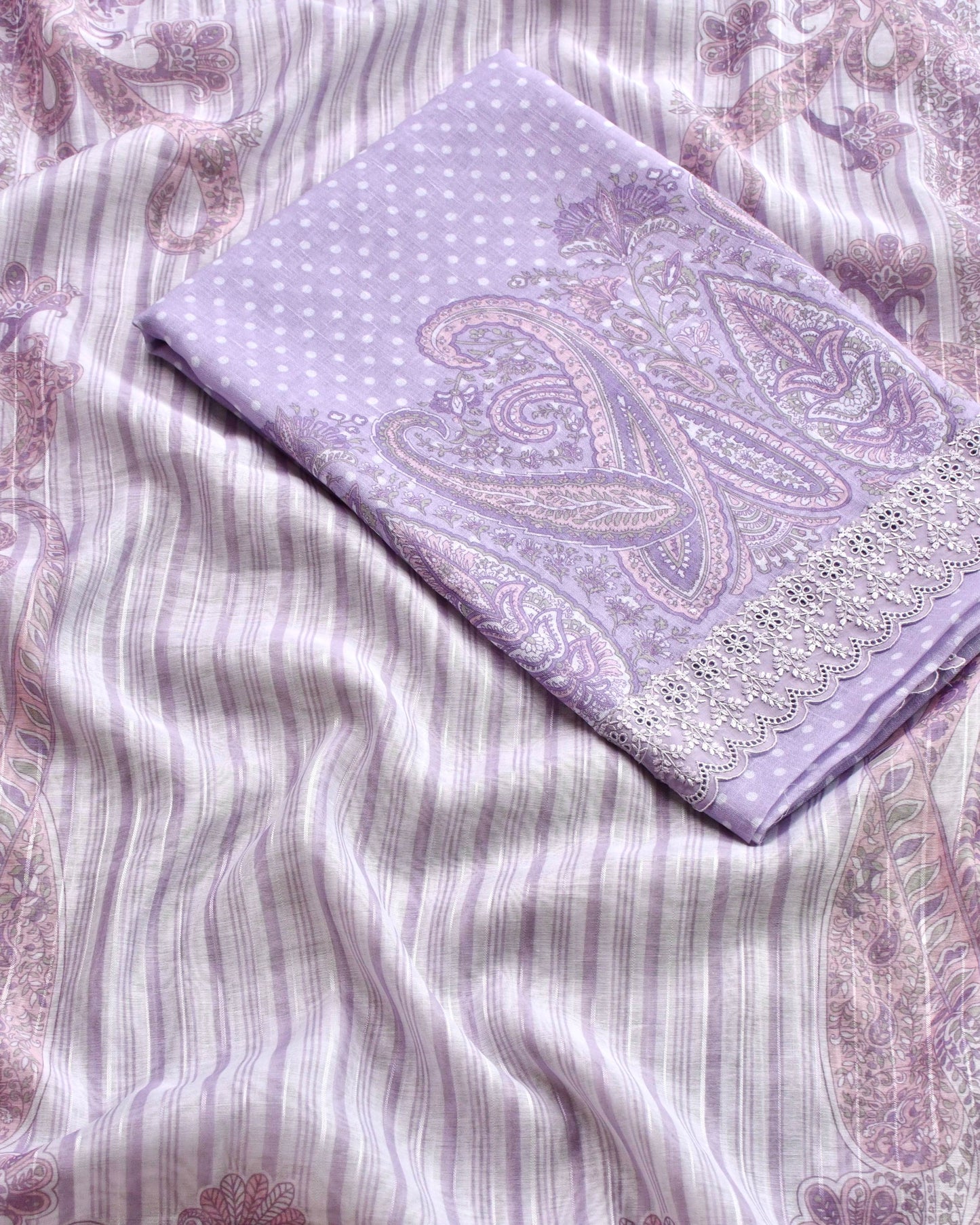 Pure Linen Polka Dot Unstitched Suit