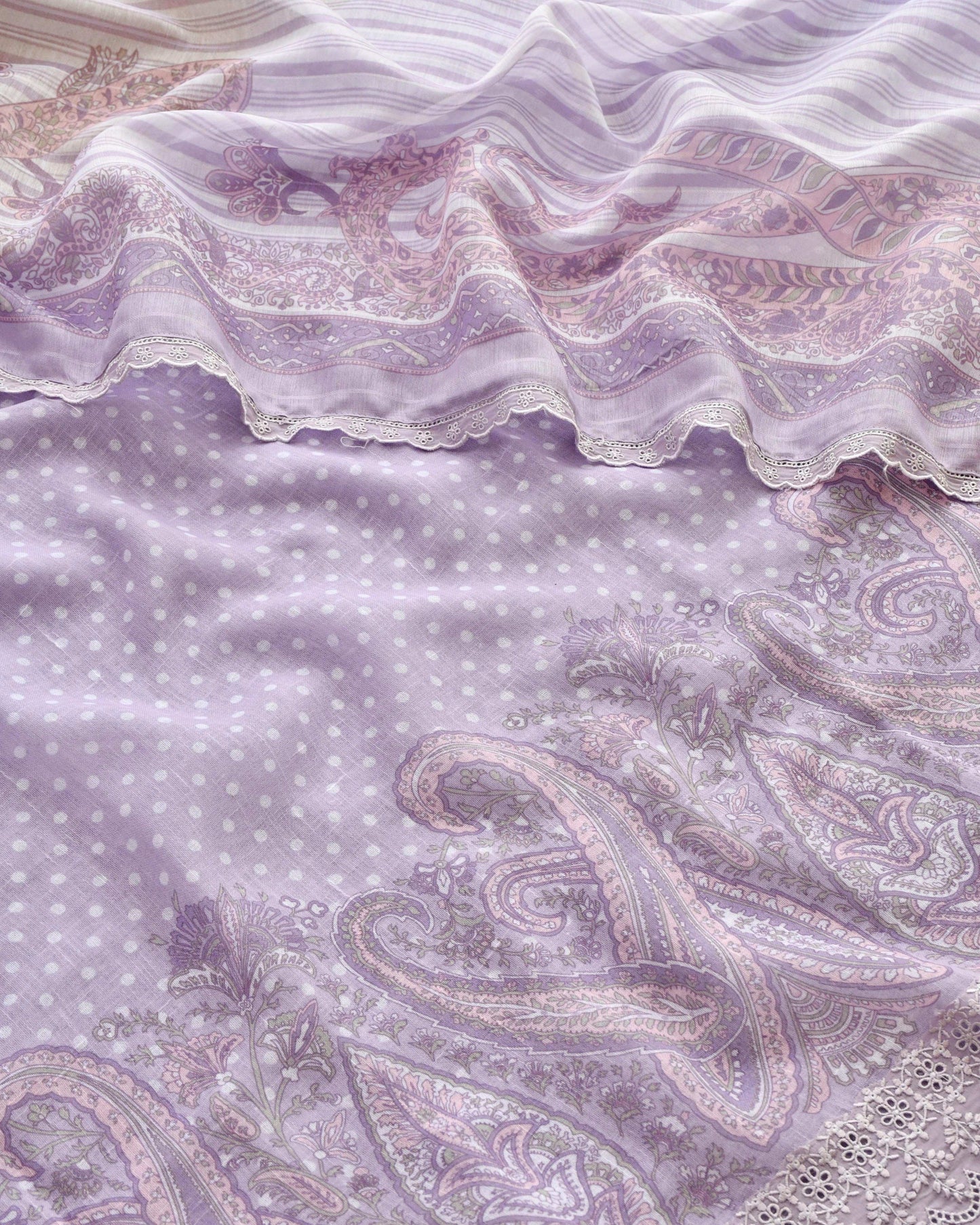 Pure Linen Polka Dot Unstitched Suit