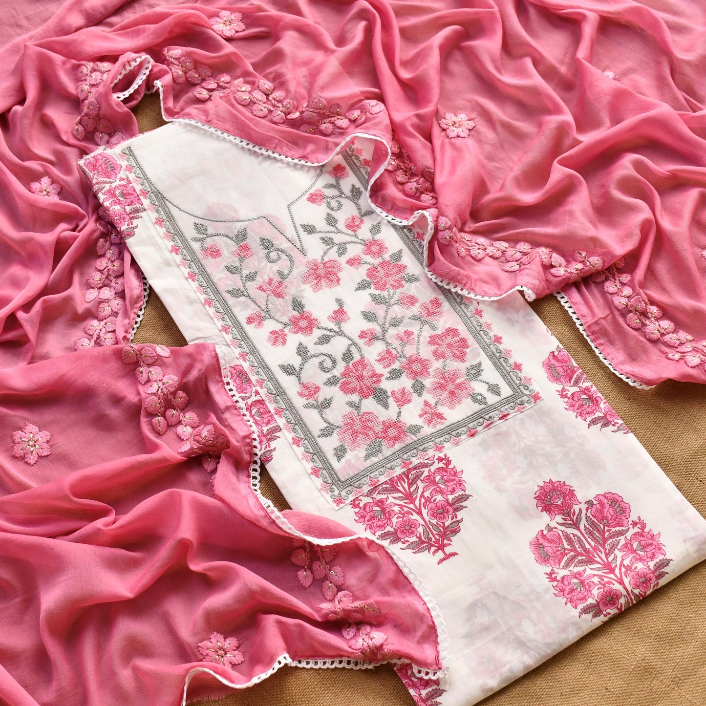 Cotton Cross Stitch Work Unstitched suit