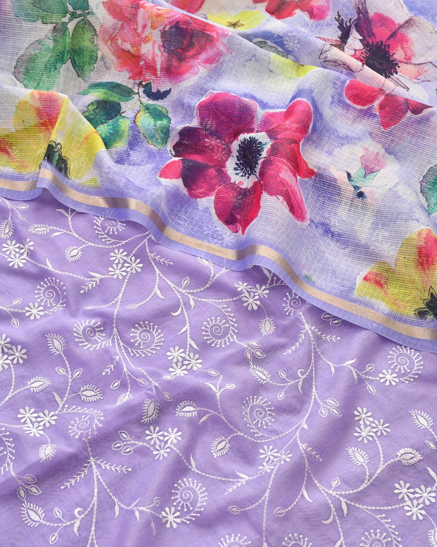 Chanderi Silk Embroidered Unstitched Suit set