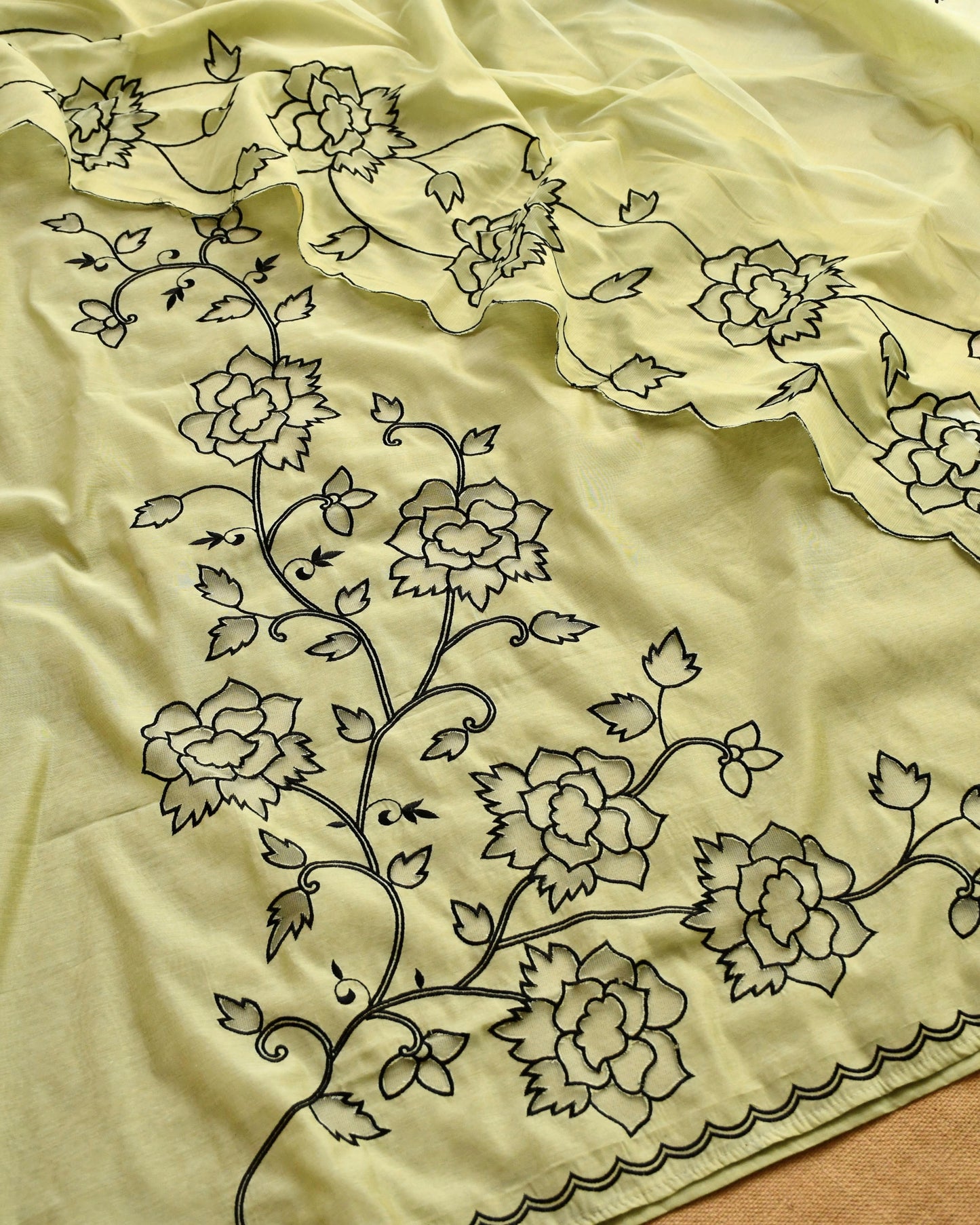 Pure Mul Chanderi Cut Work Embroidered Unstitched Suit