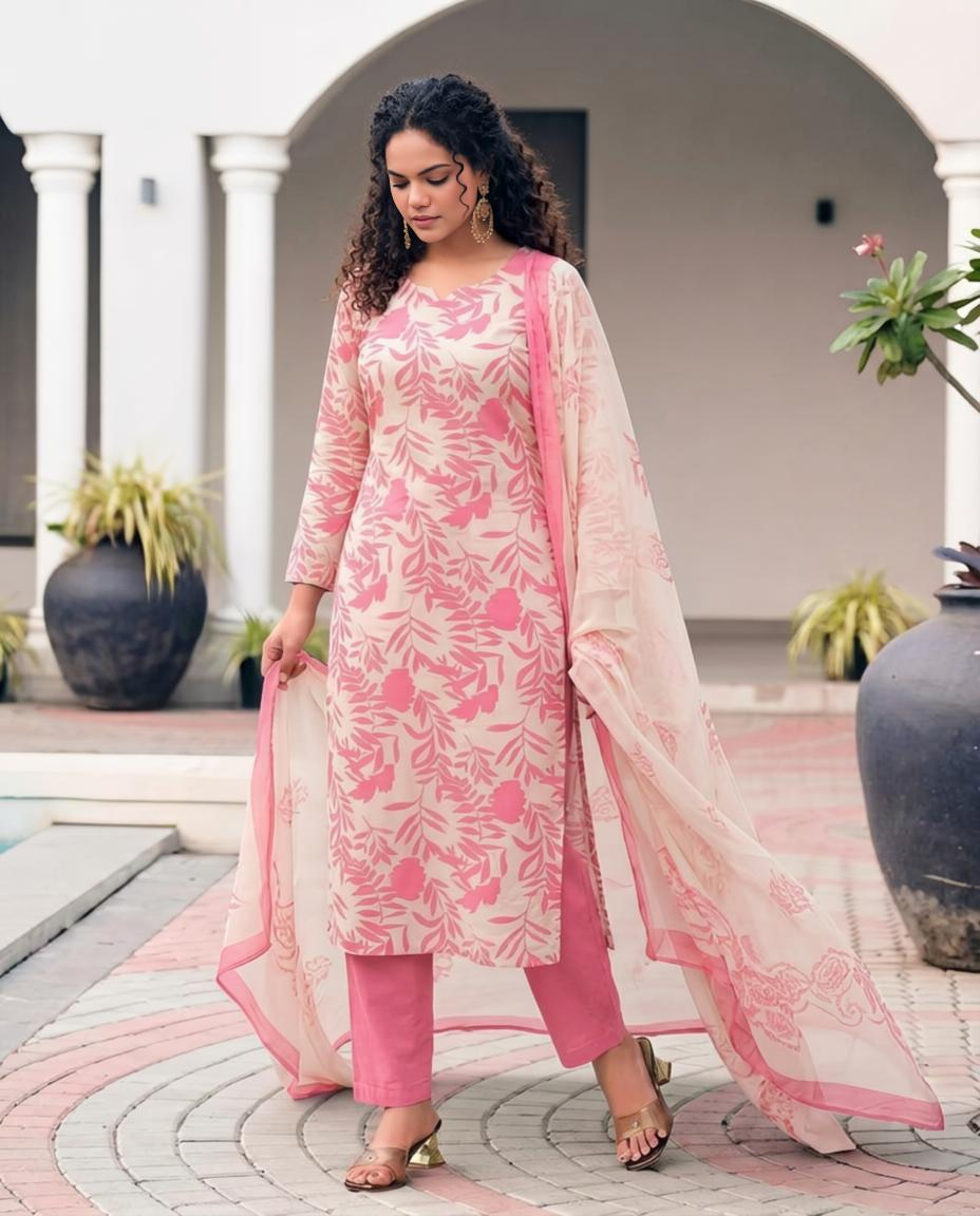 Pure Georgette Floral Print Unstitched Suit Set with Dupatta
