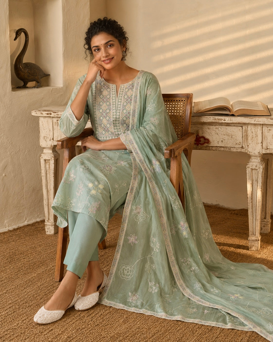 Banarasi Handloom Mul Chanderi Embroidered Unstitched Suit Set