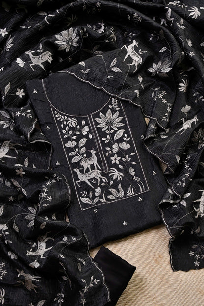 Pure Crushed Tissue Silk Unstitched Suit