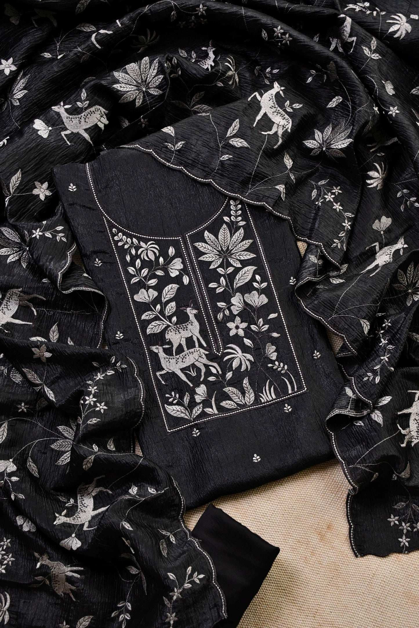 Pure Crushed Tissue Silk Unstitched Suit