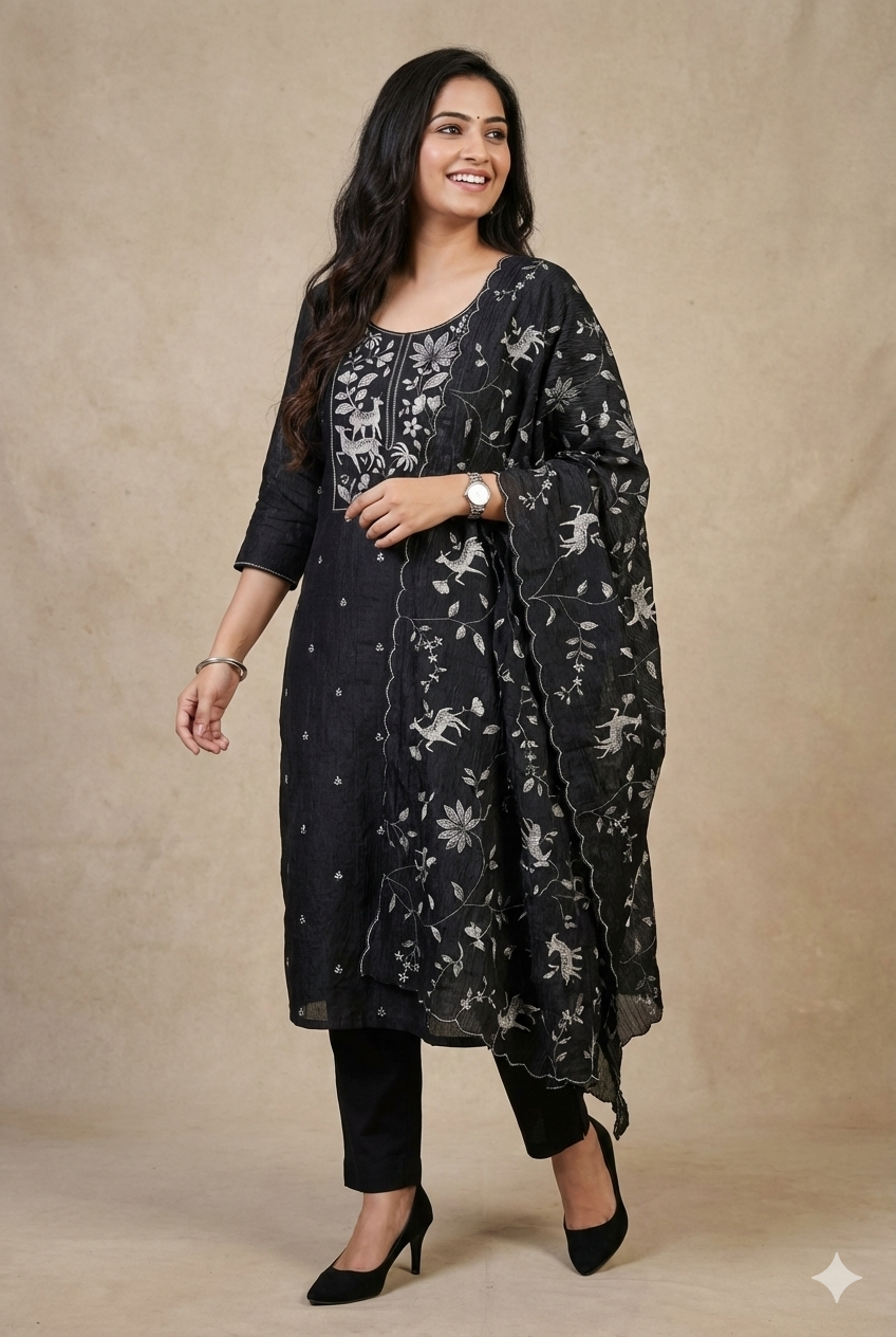 Pure Crushed Tissue Silk Unstitched Suit