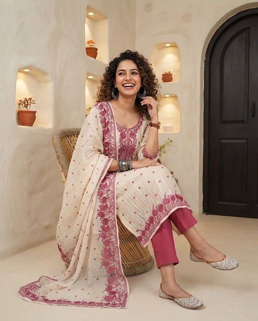 Embroidered Crushed Tissue Silk Unstitched Suit Set with Dupatta