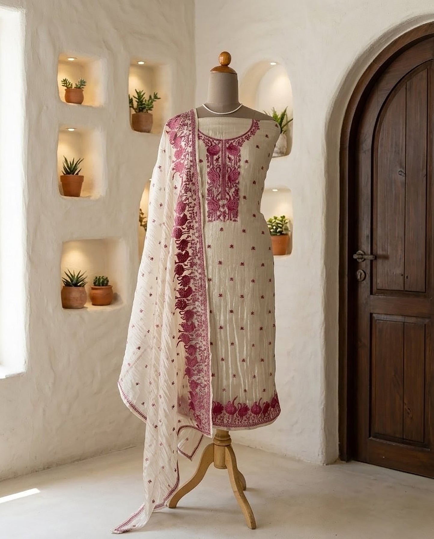 Embroidered Crushed Tissue Silk Unstitched Suit Set with Dupatta