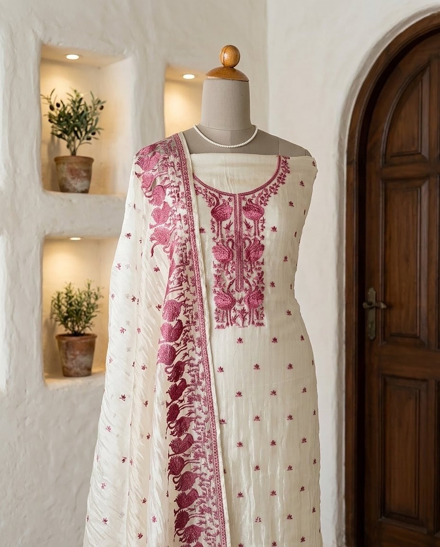 Embroidered Crushed Tissue Silk Unstitched Suit Set with Dupatta