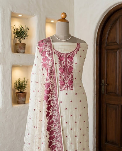 Embroidered Crushed Tissue Silk Unstitched Suit Set with Dupatta