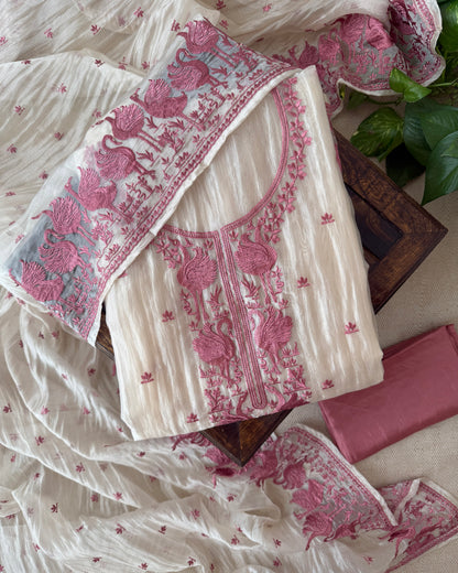 Embroidered Crushed Tissue Silk Unstitched Suit Set with Dupatta