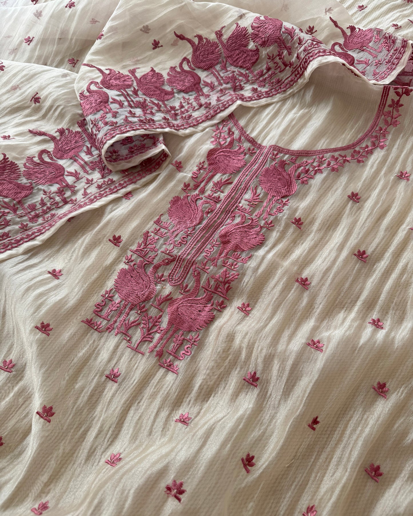 Embroidered Crushed Tissue Silk Unstitched Suit Set with Dupatta