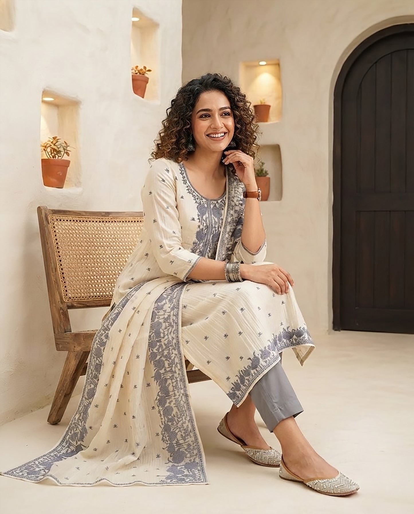 Embroidered Crushed Tissue Silk Unstitched Suit Set with Dupatta