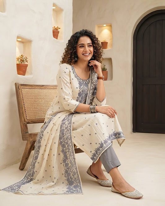 Embroidered Crushed Tissue Silk Unstitched Suit Set with Dupatta