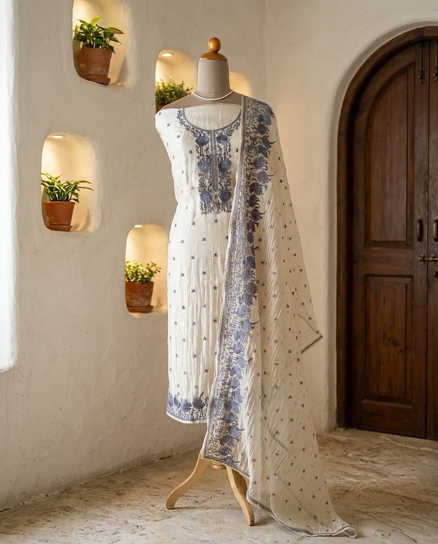 Embroidered Crushed Tissue Silk Unstitched Suit Set with Dupatta