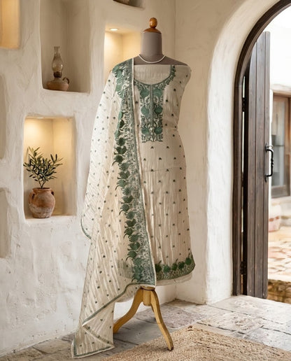 Embroidered Crushed Tissue Silk Unstitched Suit Set with Dupatta