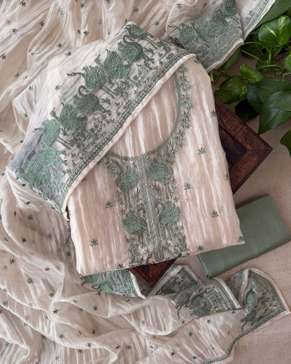 Embroidered Crushed Tissue Silk Unstitched Suit Set with Dupatta