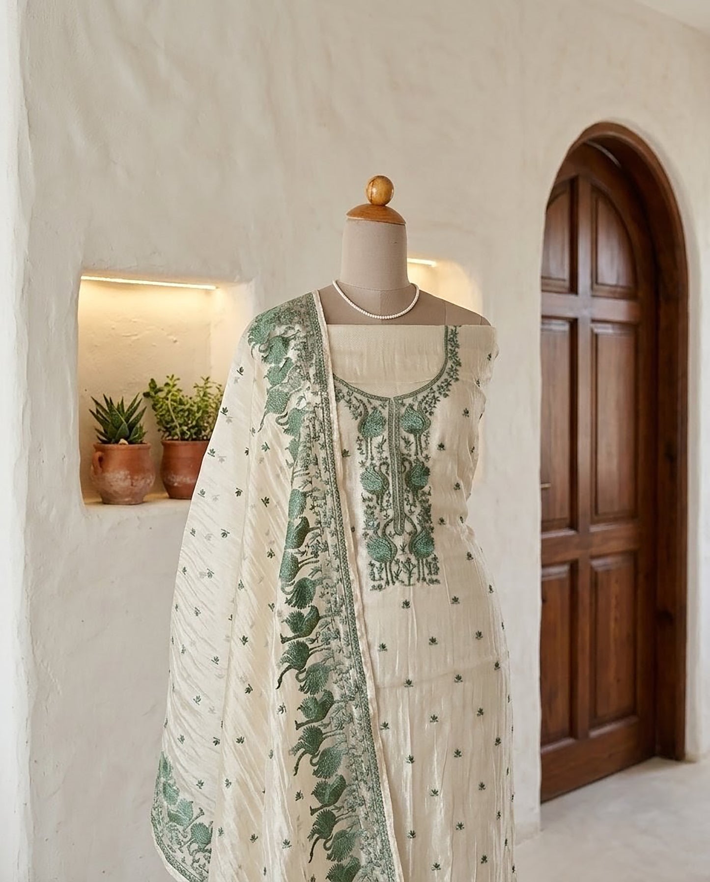 Embroidered Crushed Tissue Silk Unstitched Suit Set with Dupatta