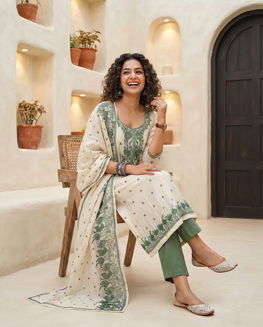 Embroidered Crushed Tissue Silk Unstitched Suit Set with Dupatta