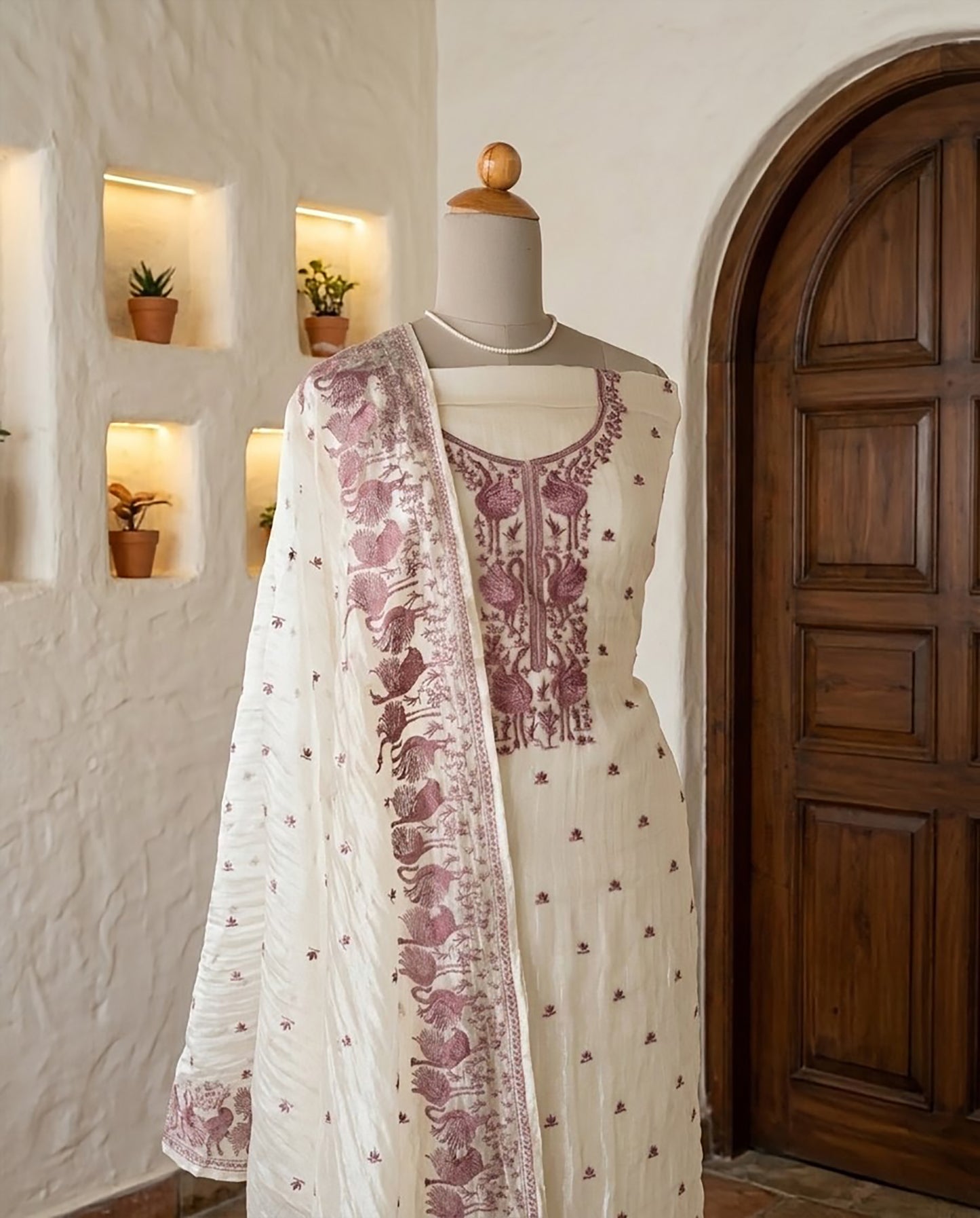 Embroidered Crushed Tissue Silk Unstitched Suit Set with Dupatta