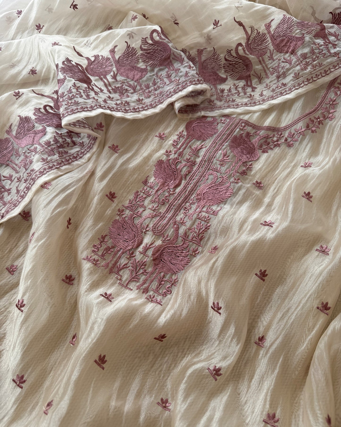 Embroidered Crushed Tissue Silk Unstitched Suit Set with Dupatta